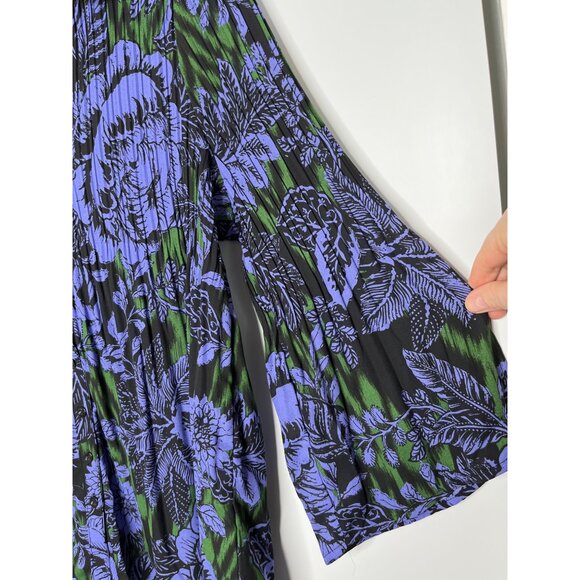 Sunny Leigh Purple Green Black Button Front Collared Floral Tunic Blouse Large - Picture 4 of 10